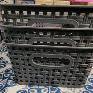 3 gray baskets